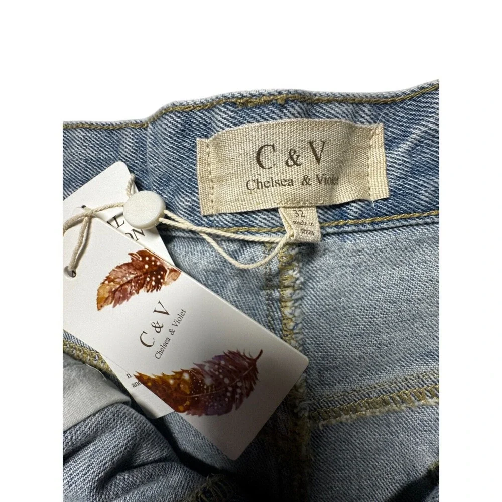 Chelsea & Violet High Rise Cut Of Raw Hem Denim Shorts Sz 32 Y2K 90s‎ Spring NWT